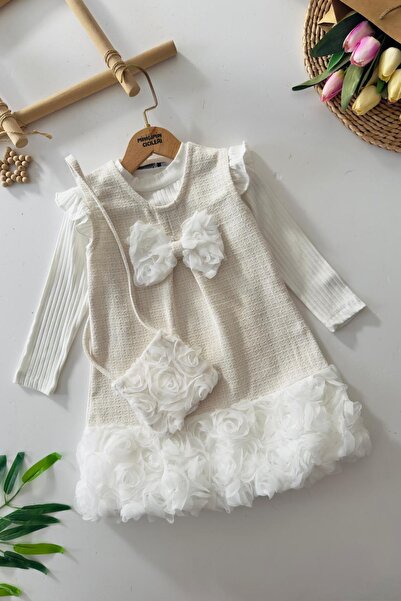 Minigimin Cicileri Miniğimin Cicileri Skirt Tweed Dress for Girls with Rose D...