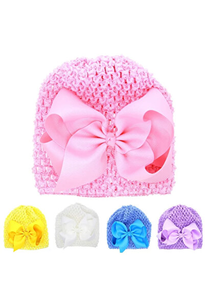 JML1 Căciulă elastică pentru copii, 13x12cm, cu fundă, diverse culori, 12/set...