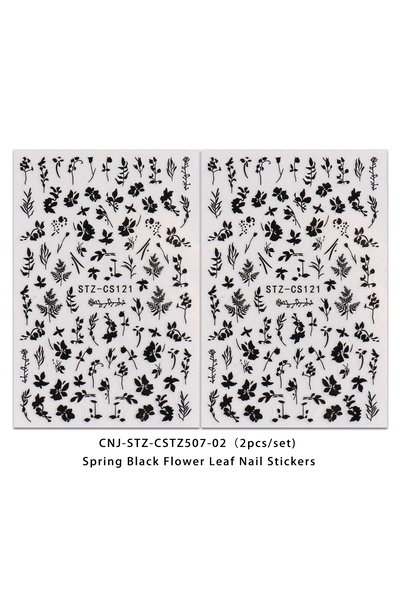 Choice MULTI 2PCS Spring black flower nail stickers, easy to apply for nail decoration DIY, gifts, party an