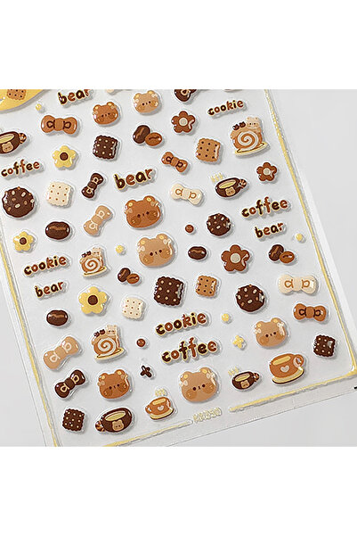 Choice KX350 Cartoon Bear Cookie Biscuit Coffee Bow 5D Nail Art Stickers Flower Floral Bowknot Self Adhesiv