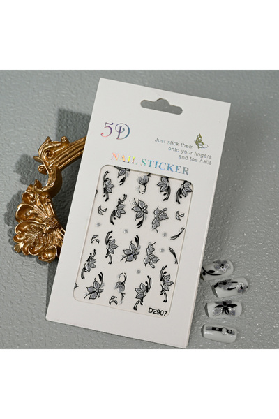 Choice NKS329-07 1Pcs 5D Glitter Silver Black Flowers&Belt Nail Art Stickers Spring Summer Floral Adhesive