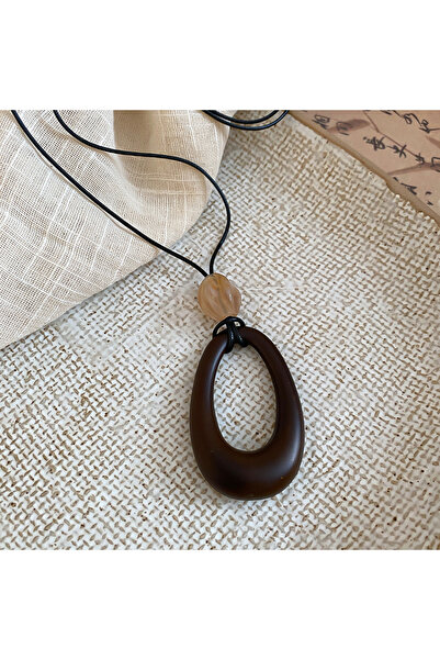 Choice قلادة ستايل 14 بتصميم عتيق من الراتنج والخشب للنساء، بنية اللون، مجوفة...