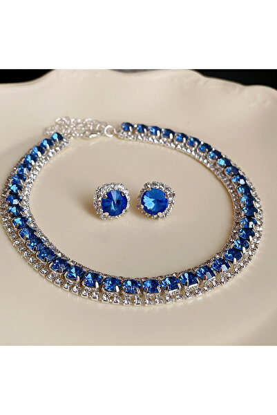 Choice ستايل 11 قلادة مرصعة بأحجار الراين الخضراء الفاخرة وأقراط مرصعة للنساء...