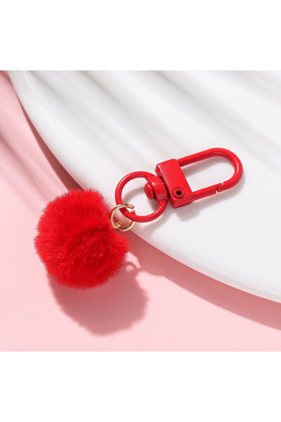 Choice Red 1pcs/Lot Plush Ball Keychain Pendant Candy Color Alloy Key Chain f...