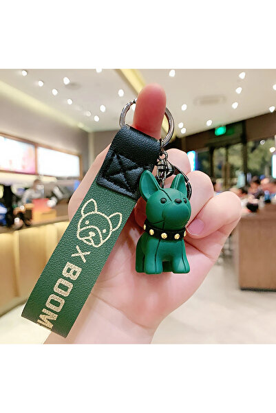 Choice Green Punk French Bulldog Keychain | PU Leather Cool Dog Keyring Women...