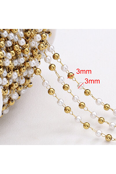 Choice سلاسل من الخرز اللؤلؤي من الفولاذ المقاوم للصدأ ABS، لون ذهبي، بطول مت...