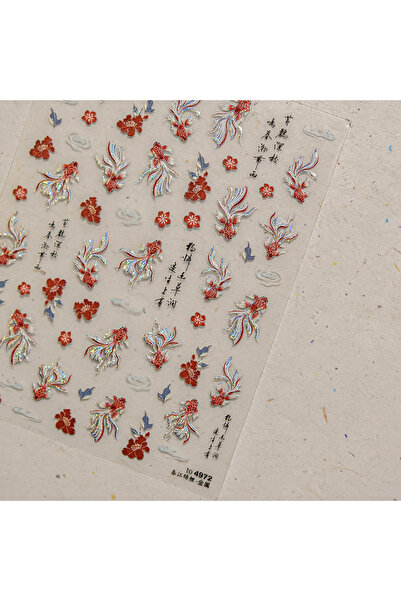 NAILFYOU TO4972 Red Brocaded Carp Koi Cyprinidae Auspicious Fish Spring Flower 5D Nail Art Stickers Fresh Vib