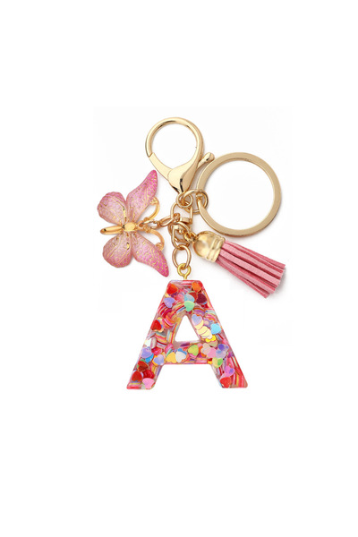 Choice A Adorable Glitter Resin Crystal Keychain 26 Initials Letter Pink Pend...