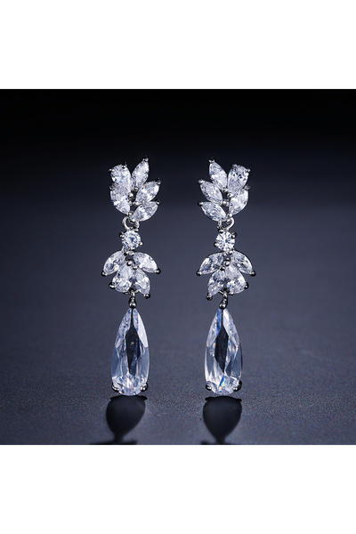 Choice White Color A ZAKOL White Zircon Leaf Dangle Earrings for Women Shinny...