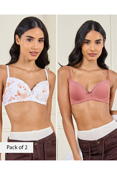 REDTAG حمالات صدر نسائية سادة مطبوع لرفع الصدر (عبوة من قطعتين)