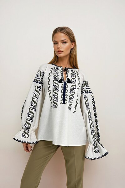 Trend Alaçatı Stili Women's Ecru Embroidered Blouse Prm1167