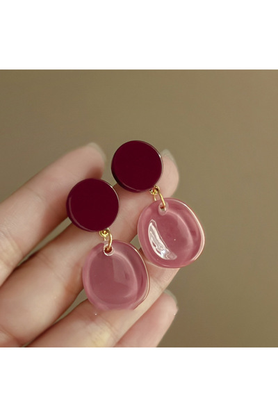 Choice أقراط متدلية من الراتنج بتصميم هندسي باللون الوردي الفاتح والأخضر، منا...