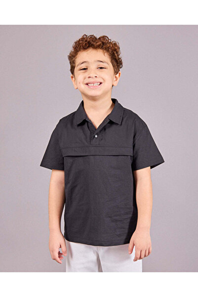 REDTAG Boys Black Short Sleeve Oversized Shirt