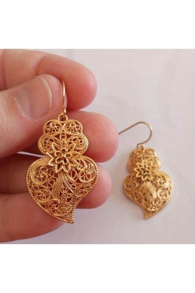 Choice أقراط متدلية بتصميم هندسي مجوف على الطراز الباروكي للنساء، مطلية بالذه...