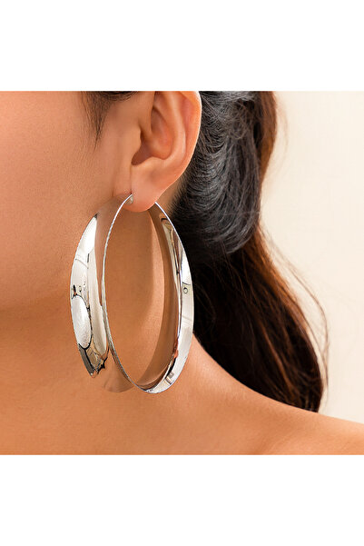 Choice Silver Color Exaggerated Big Punk Geometric Circle Hoop Earrings for W...