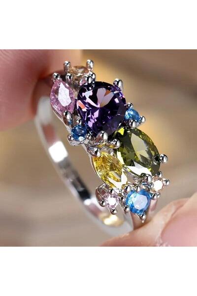 Choice خاتم ZC2011-1 مرصع بستة أحجار زركونيا لامعة وملونة رائعة، تصميم أنيق و...