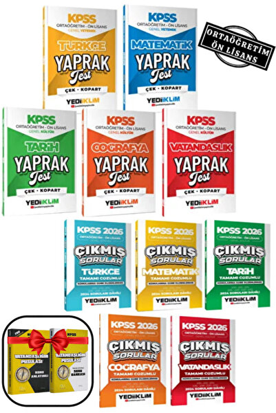 Yediiklim Yayınları 2026 KPSS Ortaöğretim-Ön Lisans Tüm Dersler Yaprak Test+Ç...