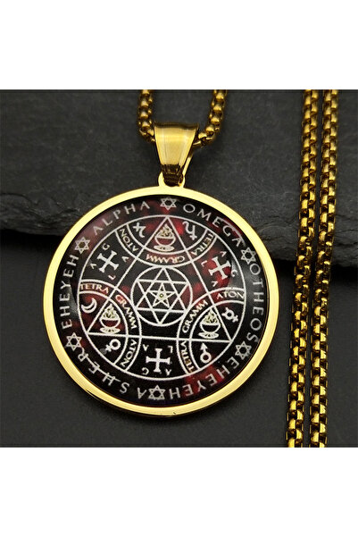 Choice قلادة ميدالية زجاجية دائرية بشعار مفتاح سليمان، مناسبة للرجال والنساء،...