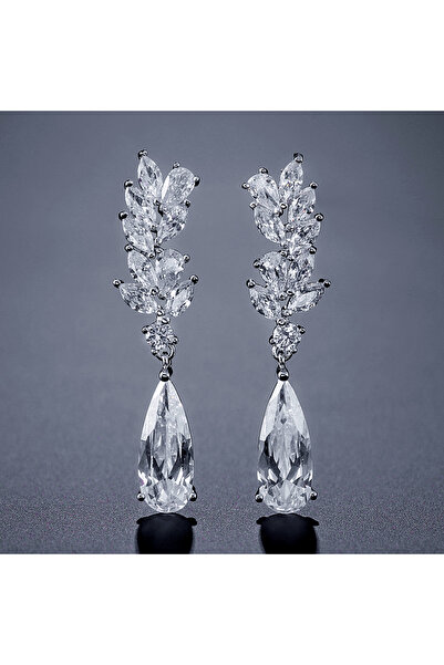 Choice White Color B ZAKOL White Zircon Leaf Dangle Earrings for Women Shinny...