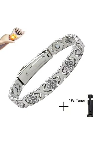 Choice سوار من النحاس النقي المطلي بالفضة بطول 21.5 سم بتصميم زهرة البرسيم رب...