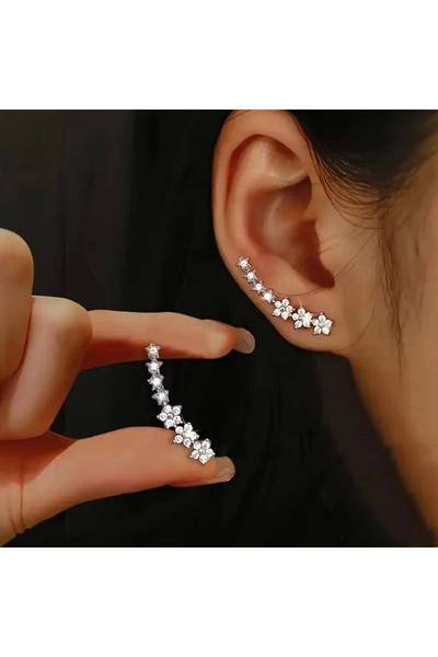 Choice Silver Fashion Silver Color Zircon Flower Star Stud Earrings For Women...