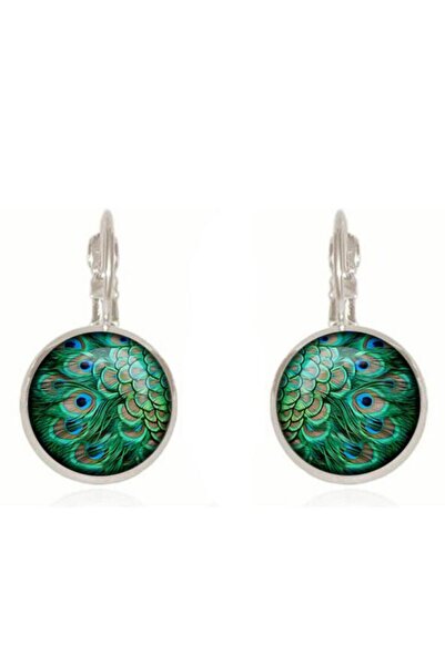 Choice أقراط فضية عتيقة بتصميم ريشة طاووس خضراء للنساء، مطلية بالبرونز، أقراط...