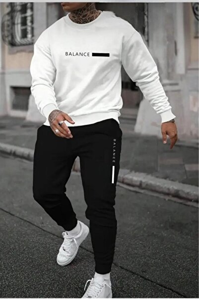 CAST COLLECTİON Ανδρικό σετ φόρμας με λευκό στάμπα Balance και λαιμόκοψη ποδη...