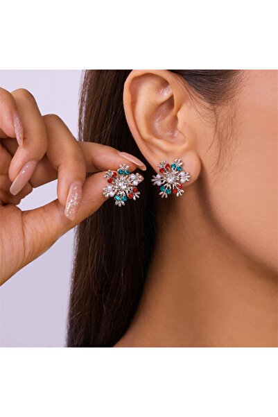 Choice ER22Y0994-1 أقراط مرصعة بأحجار الراين الملونة على شكل ندفة ثلجية ولؤلؤ...