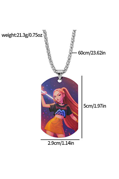 Miniso قلادة ميرا من مسلسل صائدي الشياطين الكوريين، رومي زوي، ميرا جينو، بتصميم مستطيل على شكل علامة كلب، مصنوعة من الفولاذ المقاوم للصدأ، مقاومة للأشعة فوق البنفسجية.