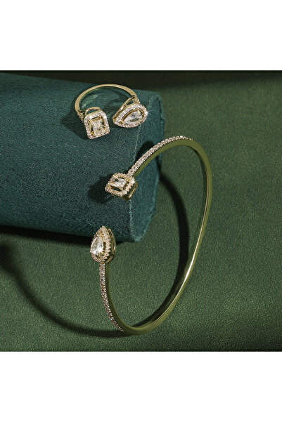 Choice Gold Color ZAKOL Brand Classic Water Drop AAA Zircon Open Bracelet Rin...