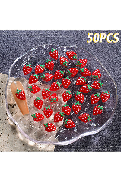 Choice ZCF179-10 50 قطعة من زينة أظافر ثلاثية الأبعاد لطيفة على شكل فراولة، ز...