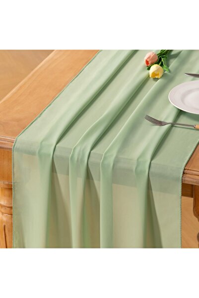 Arabest مفرش طاولة من الشيفون الأخضر، مناسب لعيد الحب، بنمط بوهيمي ريفي، 72×304 سم، مفرش زفاف شفاف، مناسب لحفلات توديع العزوبية