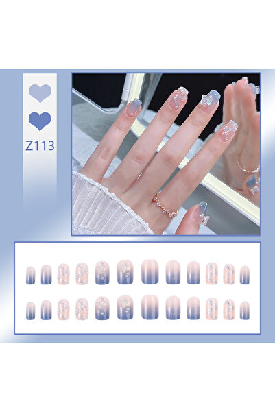 Choice كما هو موضح في الصورة، 24 قطعة من الأظافر الاصطناعية القصيرة القابلة للفصل، أظافر نهائية مزينة بفراشات لامعة.