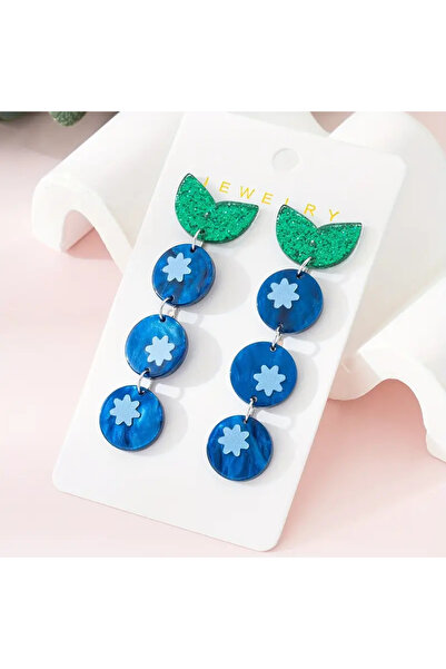 Choice زوج واحد من الأقراط المتدلية الأنيقة بتصميم التوت الأزرق والأوراق، مصنوعة من الأكريليك للنساء - لون أخضر وأزرق لامع