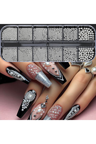 Choice PH138-01 خرز فولاذي ذهبي/فضي 12 مربعًا لتزيين الأظافر، خرز كافيار بأحج...