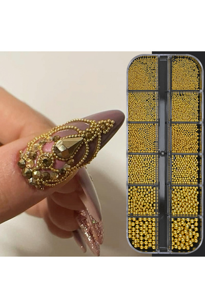 Choice PH138-02 خرز فولاذي ذهبي/فضي 12 مربعًا لتزيين الأظافر، خرز كافيار بأحج...
