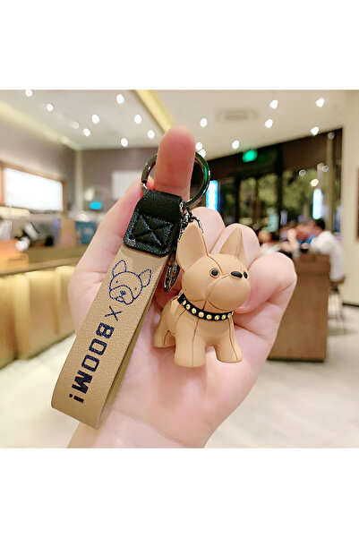 Choice Brown Punk French Bulldog Keychain | PU Leather Cool Dog Keyring Women...