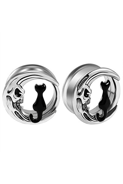 Choice Animal Ears 10mm Earrings 2PCS 1-2PCS Stainless Steel Moon Black Cat Oil Drip Ear Plugs Tunnel Expan