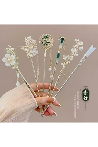 Choice 6pcs 6pc/set Elegant Chinese Hair Clips Tassels Traditional Hair Sticks Women's Retro Metal Flowers