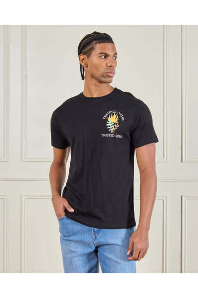 REDTAG Men Black Printed T-Shirt