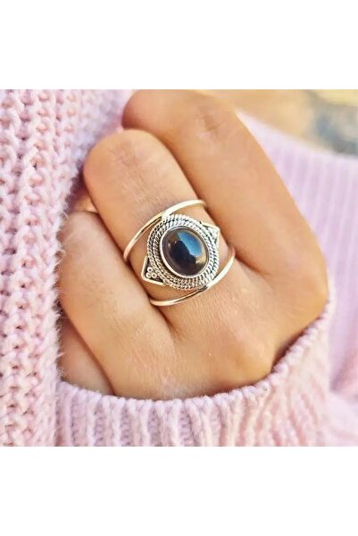 Choice 8 Q297 Huitan Bohemia Style Oval Imitation Opal Ring for Women White/Black Luxury Wedding Bands Acce