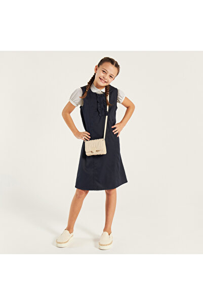Juniors Solid Pinafore with Ruffle Detail