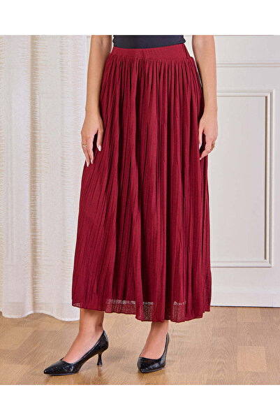 REDTAG تنورة ماكسي نسائية بلون عنابي مكشكش