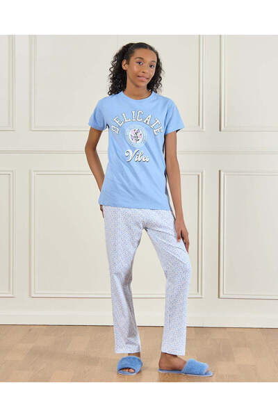 REDTAG طقم بيجامة مطبوع باللون الأزرق للفتيات الكبيرات (قطعتين)