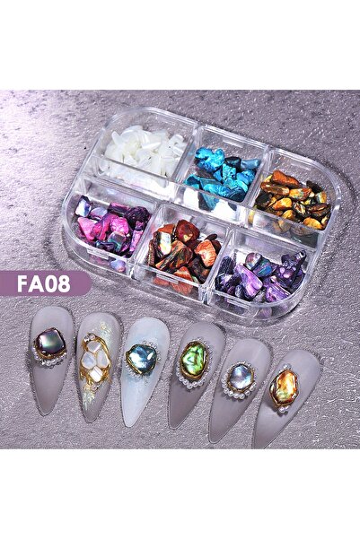 Choice FA08 6Grids Natural Abalone Stone Nail Decoration Aurora Shell Pearl E...