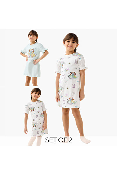 Disney Princess Print Night Dress with Short Sleeves - Set of 2