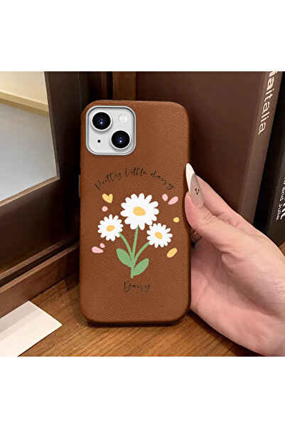 ucuc iPhone 14 Plus/15 Plus Compatible Brown Leather Textured Silicone Protec...