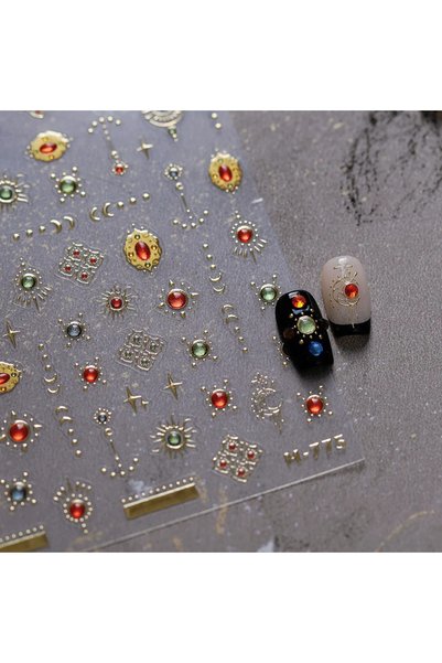 NAILFYOU Choice M775 Colorful Metal Gemstone Nail Art Sticker 5D Gold Geometr...