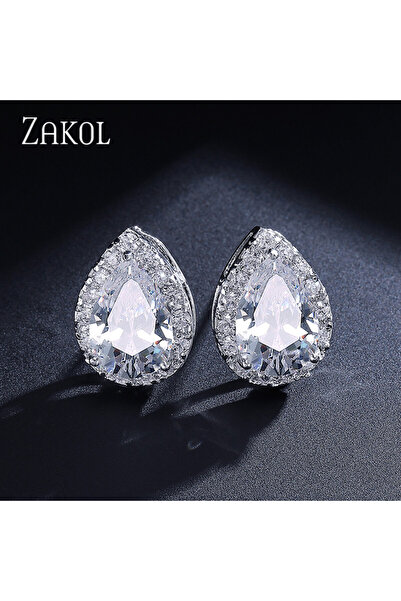 Choice أقراط زاكول الكلاسيكية باللون الأبيض والفضة على شكل قطرة ماء مرصعة بال...