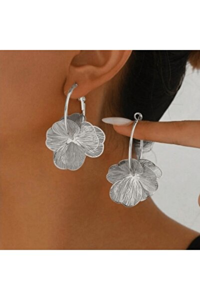 Choice أقراط حلقية مزدوجة الطبقات بتصميم زهرة مجوفة، بلون فضي وذهبي، للنساء، ...